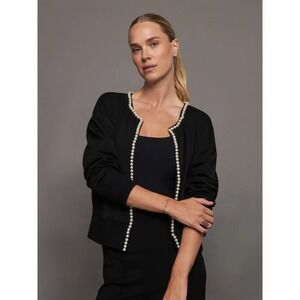 CARBON38 Pearl Cardigan Sweater Black Embellished Preppy Knitwear Sporty Medium